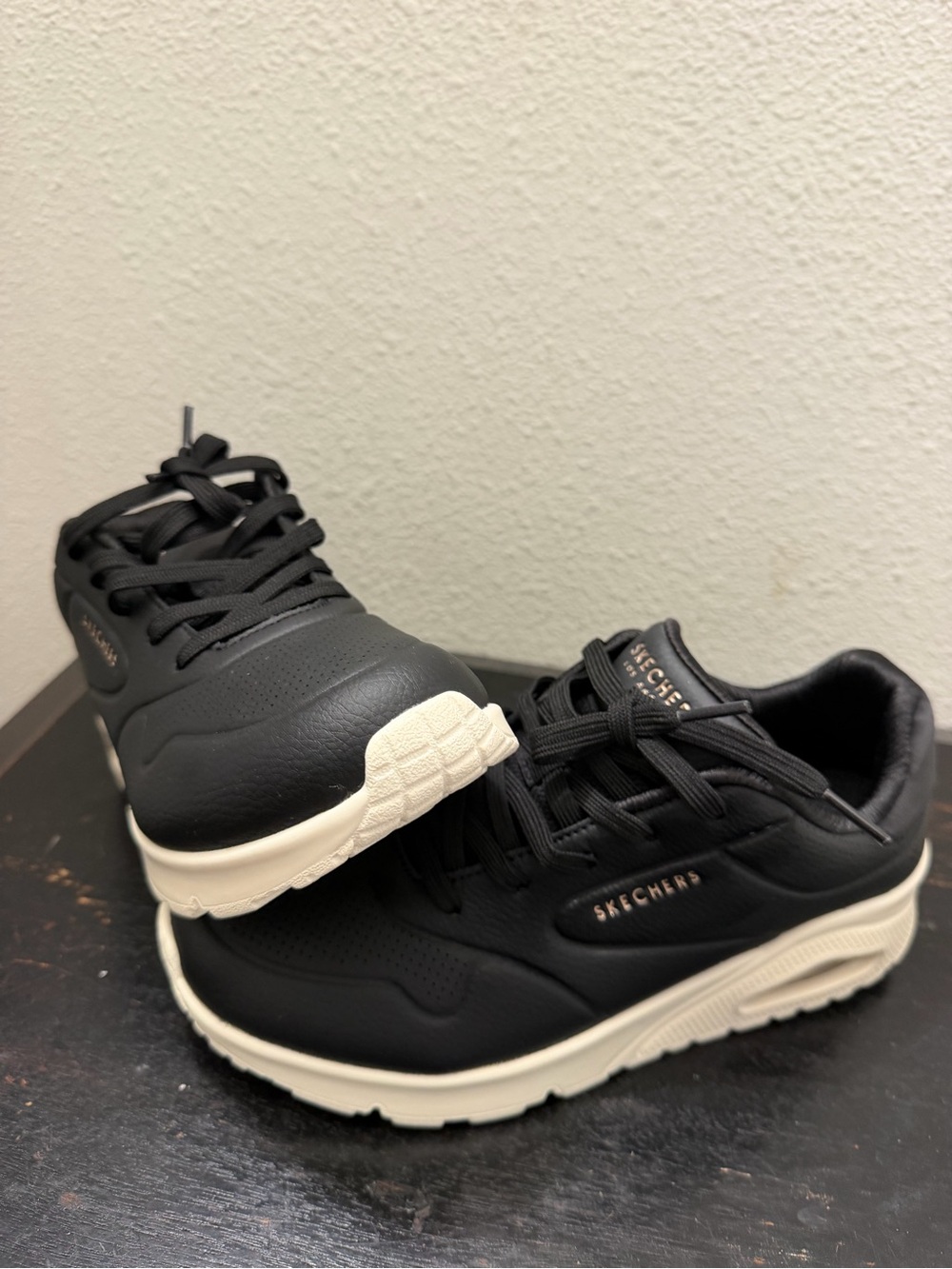Skechers Black and Cream Platform Air-Cushion Ankle Sneakers - Picture 2 of 5